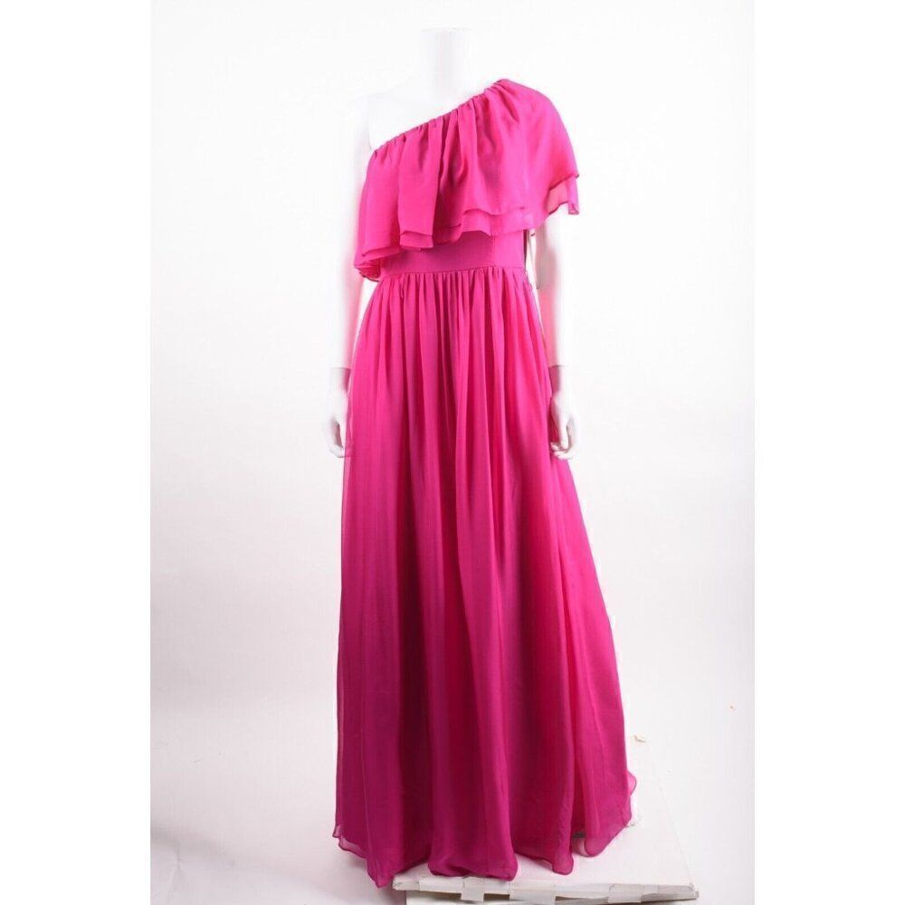 Aidan Mattox Womens One-Shoulder Silk Dress Gown Sz 2 Fuchsia Pink Flame NWD